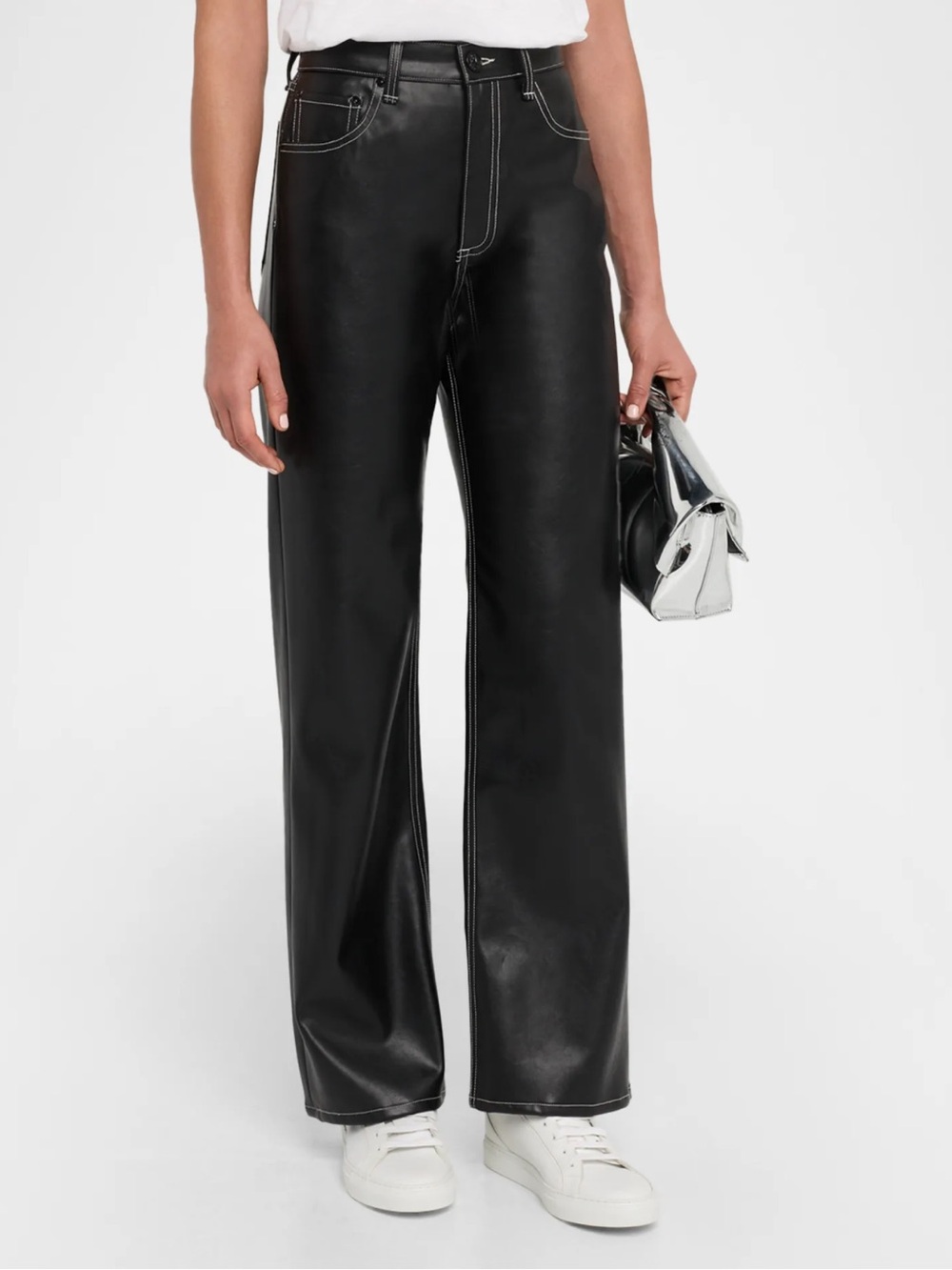 rag & bone Shea High Rise Faux Leather Straight Leg Jeans Women's 26 Black Zip